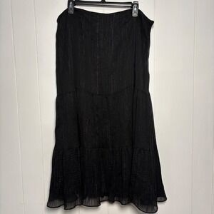 Y2K VTG Whimsigoth Black Silver Metallic Tiered Midi Skirt Plus 14W Chiffon